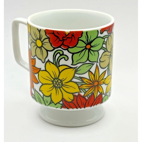 Vintage 1970s Set of 2 Royal Sealy Flower Power Coffee Tea Cups Mugs Used - Picture 6 of 16